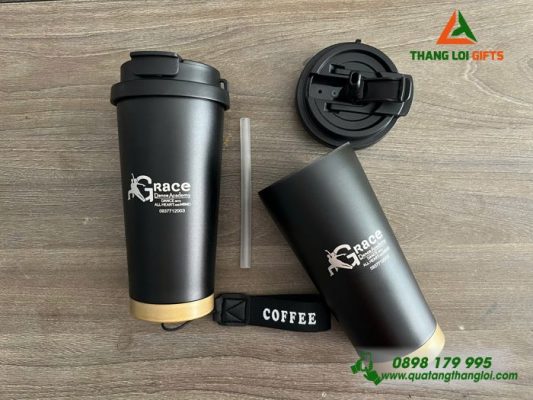 Ly Giữ Nhiệt Coffe 530ml – Màu Đen – Khắc Logo Grace Dance
