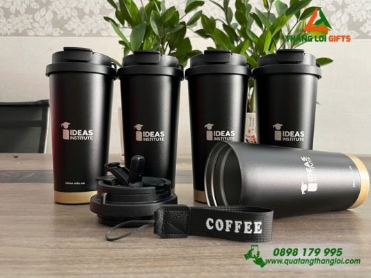 Ly Giữ Nhiệt Coffe 530ml - Màu Đen - Khắc Logo IDEAS Institute