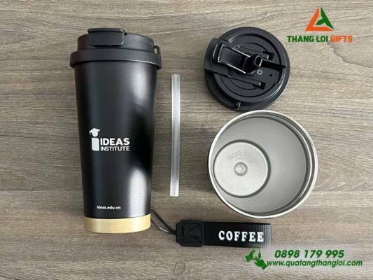 Ly Giữ Nhiệt Coffe 530ml - Màu Đen - Khắc Logo IDEAS Institute