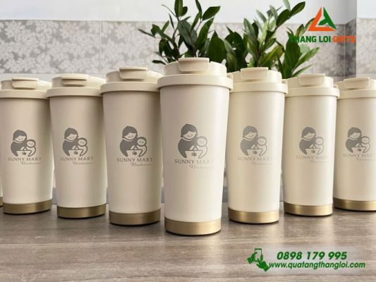 Ly Giữ Nhiệt Màu Trắng Kem - Khắc Logo Doanh Nghiệp Sunny Mart