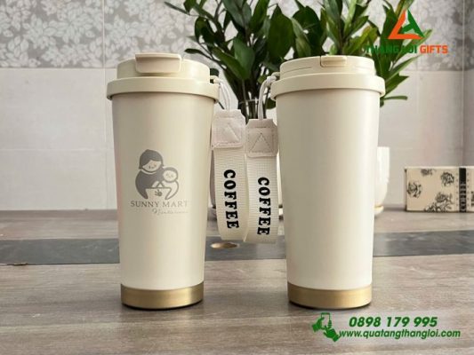 Ly Giữ Nhiệt Màu Trắng Kem - Khắc Logo Doanh Nghiệp Sunny Mart