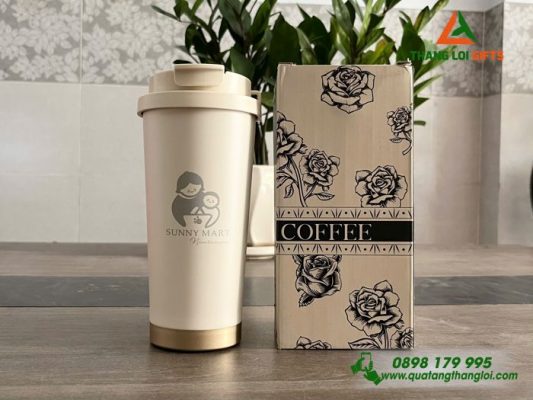 Ly Giữ Nhiệt Màu Trắng Kem - Khắc Logo Doanh Nghiệp Sunny Mart