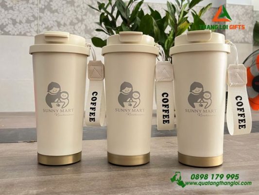 Ly Giữ Nhiệt Màu Trắng Kem - Khắc Logo Doanh Nghiệp Sunny Mart