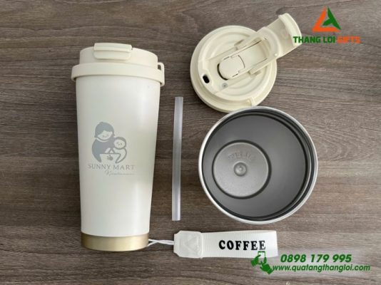 Ly Giữ Nhiệt Màu Trắng Kem - Khắc Logo Doanh Nghiệp Sunny Mart