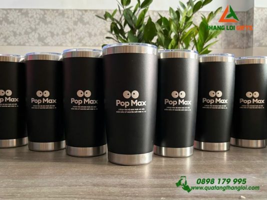 Ly Giữ Nhiệt 600ml Màu Đen - Khắc Logo Kênh Truyền Hình Pop Max