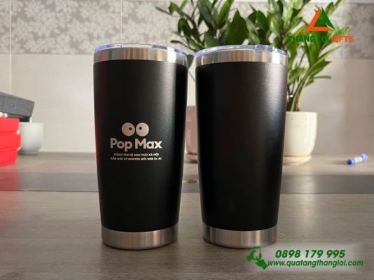 Ly Giữ Nhiệt 600ml Màu Đen - Khắc Logo Kênh Truyền Hình Pop Max