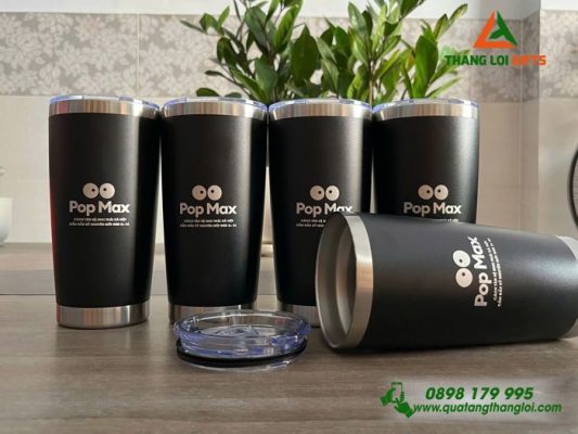 Ly Giữ Nhiệt 600ml Màu Đen - Khắc Logo Kênh Truyền Hình Pop Max