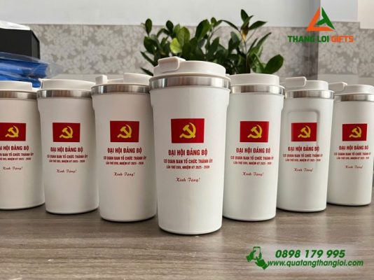 Ly Giữ Nhiệt Coffe 510ml - Màu Trắng - In Logo Đại Hội Đảng Bộ
