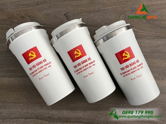 Ly Giữ Nhiệt Coffe 510ml - Màu Trắng - In Logo Đại Hội Đảng Bộ