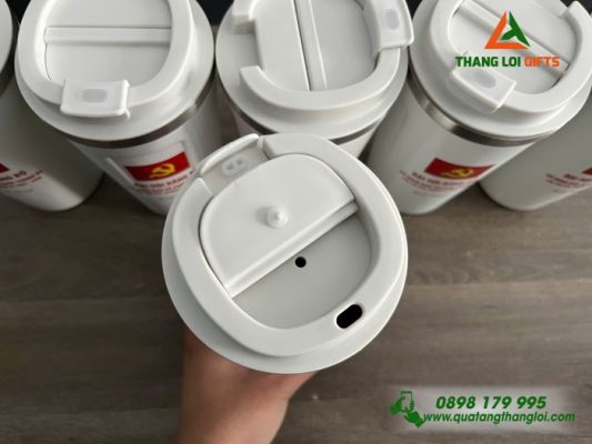 Ly Giữ Nhiệt Coffe 510ml - Màu Trắng - In Logo Đại Hội Đảng Bộ