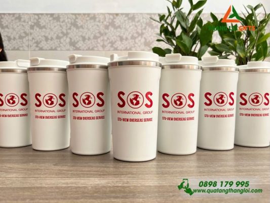 Ly Giữ Nhiệt Coffee 510ml – Màu Trắng – In Logo Doanh Nghiệp SOS