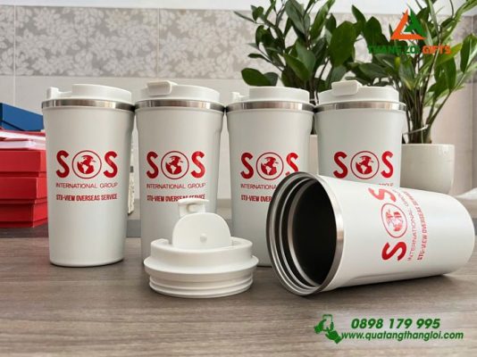 Ly Giữ Nhiệt Coffee 510ml – Màu Trắng – In Logo Doanh Nghiệp SOS