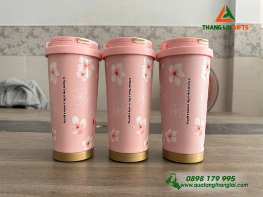 Ly Giữ Nhiệt Coffe 530ml - Màu Hồng - In Khắc Logo Làm Qùa Tặng