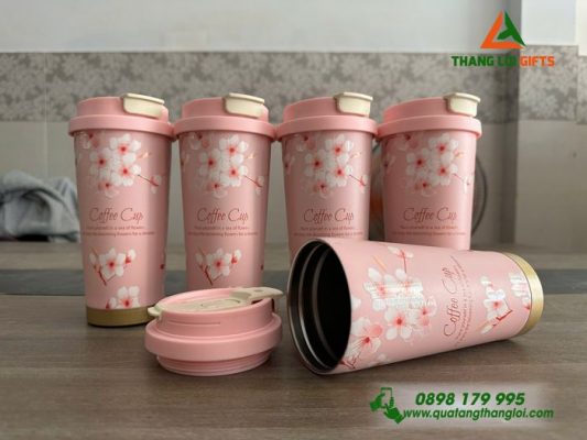 Ly Giữ Nhiệt Coffe 530ml - Màu Hồng - In Khắc Logo Làm Qùa Tặng