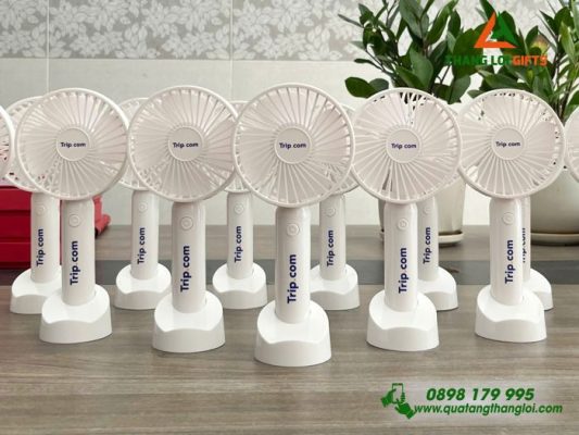 Quạt Cầm Tay Mini Màu Trắng – In Logo Doanh Nghiệp Trip.com