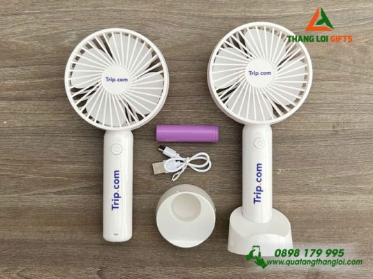 Quạt Cầm Tay Mini Màu Trắng – In Logo Doanh Nghiệp Trip.com