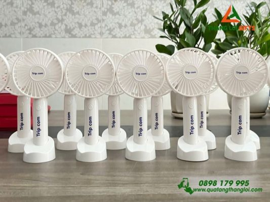 Quạt Cầm Tay Mini Màu Trắng – In Logo Doanh Nghiệp Trip.com