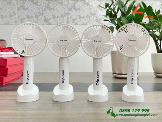 Quạt Cầm Tay Mini Màu Trắng – In Logo Doanh Nghiệp Trip.com