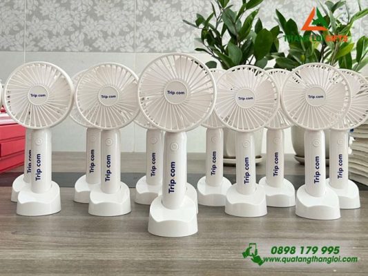 Quạt Cầm Tay Mini Màu Trắng – In Logo Doanh Nghiệp Trip.com