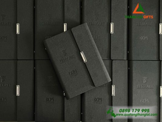 Sổ Tay Bìa Còng Gập 3 Màu Đen - Dập Chìm Logo Doanh Nghiệp TESEF.NET