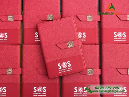 Sổ Tay Bìa Còng Màu Đỏ - In Logo Doanh Nghiệp SOS