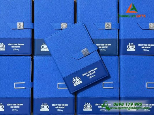 Sổ Tay Bìa Còng - Màu Xanh - In Logo Doanh Nghiệp Tân Minh