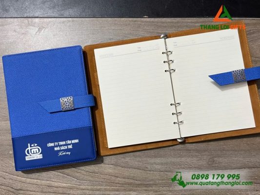 Sổ Tay Bìa Còng - Màu Xanh - In Logo Doanh Nghiệp Tân Minhv