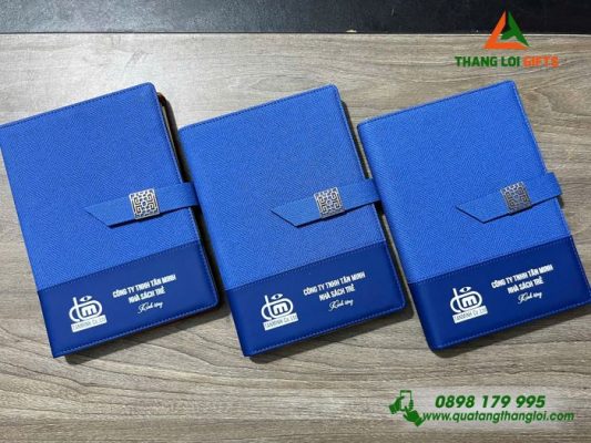 Sổ Tay Bìa Còng - Màu Xanh - In Logo Doanh Nghiệp Tân Minh
