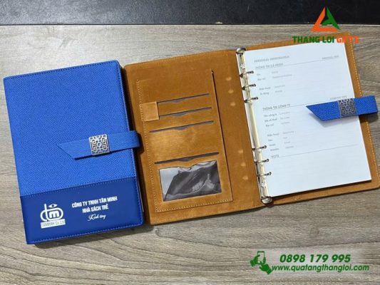 Sổ Tay Bìa Còng - Màu Xanh - In Logo Doanh Nghiệp Tân Minh