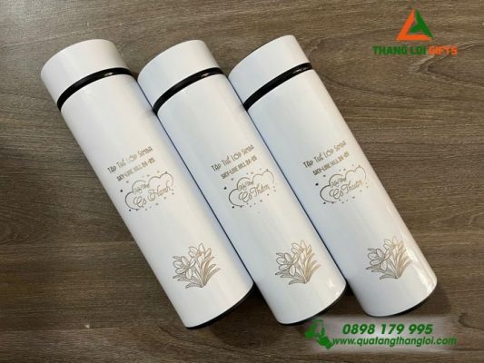 Bình Giữ Nhiệt 500ml Màu Trắng - Khắc Tên Làm Quà Tặng Tri Ân