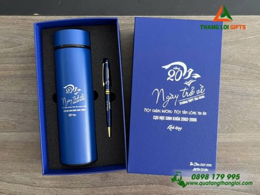 Gifset (Bình+Bút) – In Khắc Logo 20 Năm Trường THPT Tân Châu