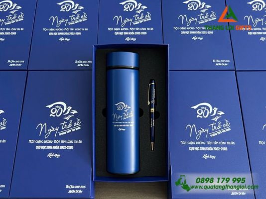 Gifset (Bình+Bút) – In Khắc Logo 20 Năm Trường THPT Tân Châu