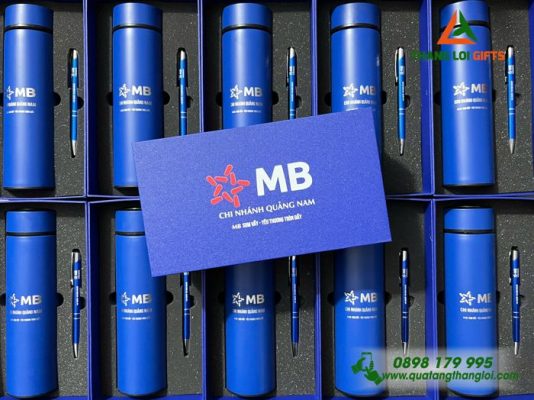 Set Quà Tặng (Bình + Bút) – Khắc Logo Ngân Hàng MB