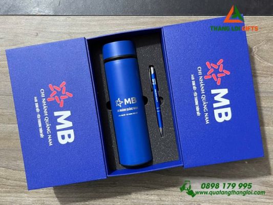 Set Quà Tặng (Bình + Bút) – Khắc Logo Ngân Hàng MB