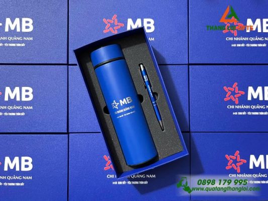 Set Quà Tặng (Bình + Bút) – Khắc Logo Ngân Hàng MB