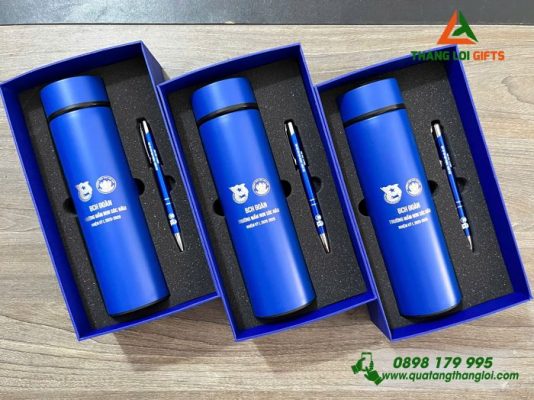 Bộ Quà Tặng (Bình+Bút) – In Khắc Logo Trường Mầm Non Sóc Nâu