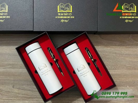 Combo Quà Tặng (Bình + Bút) – In Khắc Logo Tri Ân Thầy Cô