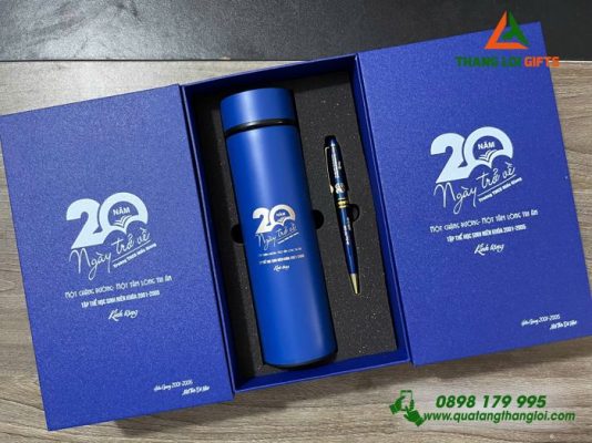 Gifset (Bình+Bút) - In Khắc Logo 20 Năm Trường THCS Hiếu Giang