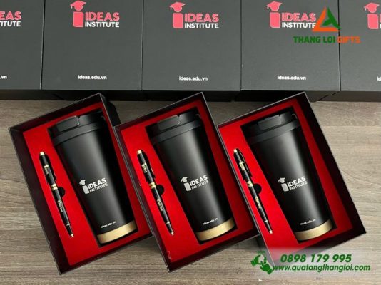 Gifset (Ly+Bút) Màu Đen – In Khắc Logo Doanh Nghiệp IDEAS Institute