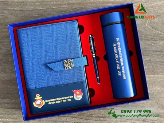 Gifset (Sổ+Bình+Bút) - In Khắc Logo Đoàn Cơ Sở Lữ Đoàn 189 Hải Quân