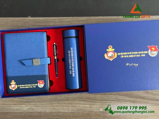 Gifset (Sổ+Bình+Bút) - In Khắc Logo Đoàn Cơ Sở Lữ Đoàn 189 Hải Quân