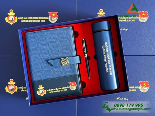 Gifset (Sổ+Bình+Bút) - In Khắc Logo Đoàn Cơ Sở Lữ Đoàn 189 Hải Quân
