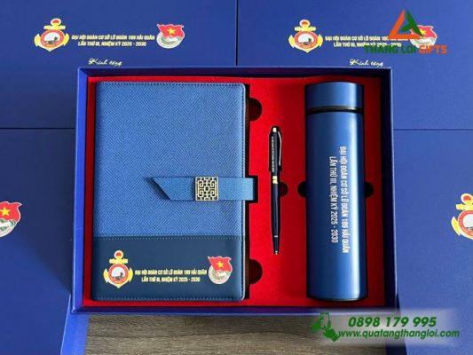 Gifset (Sổ+Bình+Bút) - In Khắc Logo Đoàn Cơ Sở Lữ Đoàn 189 Hải Quân