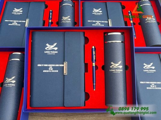 Gifset (Sổ+Bình+Bút) - In Khắc Logo Doanh Nghiệp Long Thành Logistics