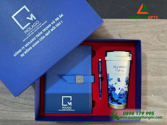 Set Qùa Tặng (Sổ+Bình+Bút) - In Khắc Logo Doanh Nghiệp MOLAGO