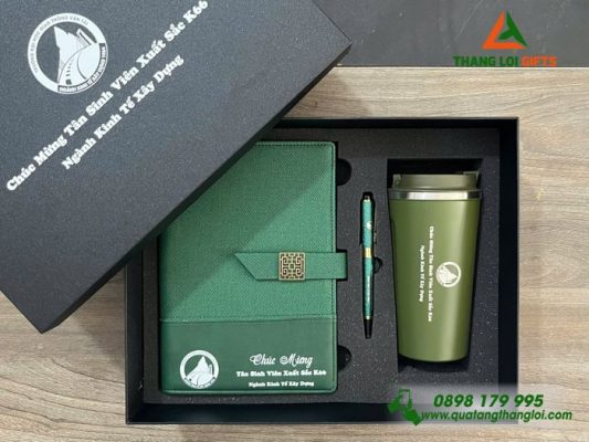 Giftset (Sổ+Ly+Bút) – In khắc logo Trường Đại học Giao Thông Vận Tải