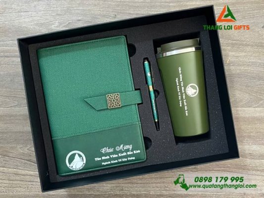 Giftset (Sổ+Ly+Bút) – In khắc logo Trường Đại học Giao Thông Vận Tải