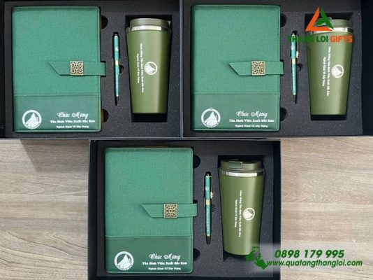 Giftset (Sổ+Ly+Bút) – In khắc logo Trường Đại học Giao Thông Vận Tải