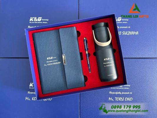 Combo Quà Tặng (Sổ+ Bình) - In Khắc Logo Doanh Nghiệp K&G