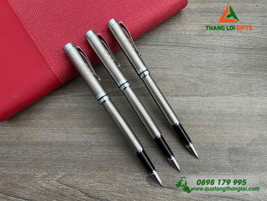 Bút Ký Kim Loại Nắp Đẩy Màu Bạc - Khắc Logo Doanh Nghiệp SOS